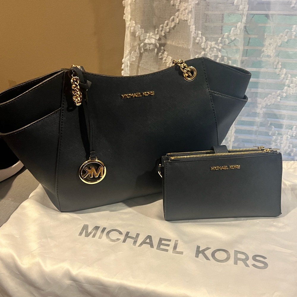 Michael Kors Black Tote Bag with Gold Hardware